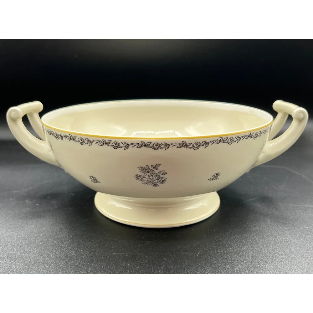 Vtg‎ China Beige Porcelain Soup Tureen Rose Motif Bavaria Tirschenreuth Germany